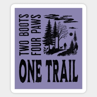 Hiking Trail T-Shirt - Man and Dog Adventure | Outdoors, Nature, Trekking Tee- 2 boots, 4 paws, 1 trail Magnet